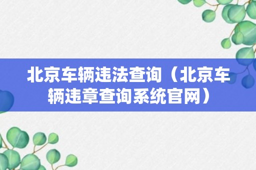 北京车辆违法查询（北京车辆违章查询系统官网）