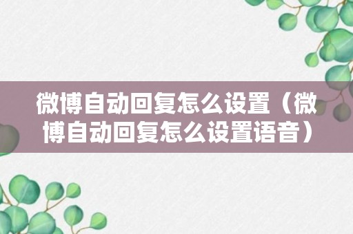 微博自动回复怎么设置（微博自动回复怎么设置语音）