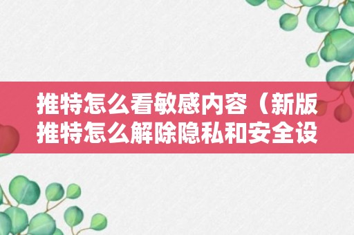 推特怎么看敏感内容（新版推特怎么解除隐私和安全设置）