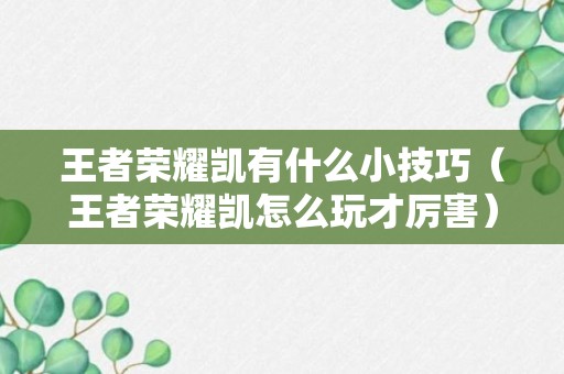 王者荣耀凯有什么小技巧（王者荣耀凯怎么玩才厉害）