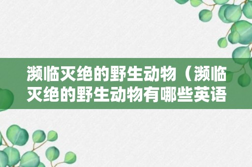 濒临灭绝的野生动物（濒临灭绝的野生动物有哪些英语）