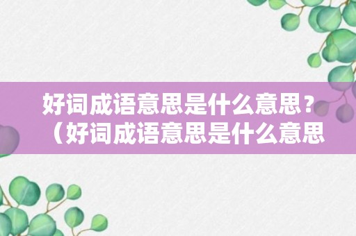 好词成语意思是什么意思？（好词成语意思是什么意思啊）