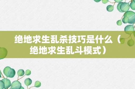 绝地求生乱杀技巧是什么（绝地求生乱斗模式）