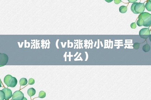 vb涨粉（vb涨粉小助手是什么）