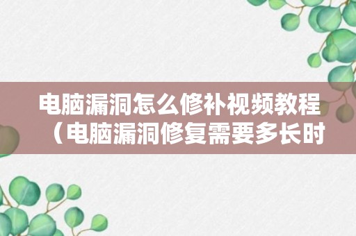 电脑漏洞怎么修补视频教程（电脑漏洞修复需要多长时间）