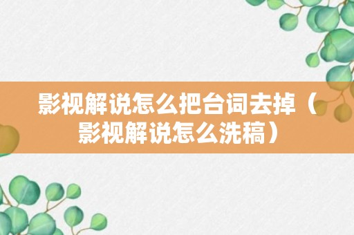 影视解说怎么把台词去掉（影视解说怎么洗稿）