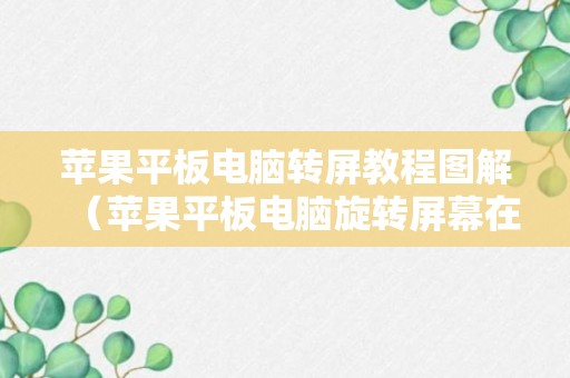 苹果平板电脑转屏教程图解（苹果平板电脑旋转屏幕在哪里设置方法）