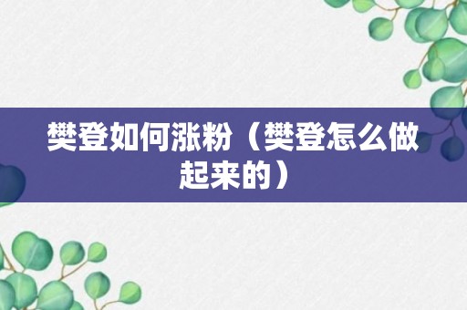 樊登如何涨粉（樊登怎么做起来的）