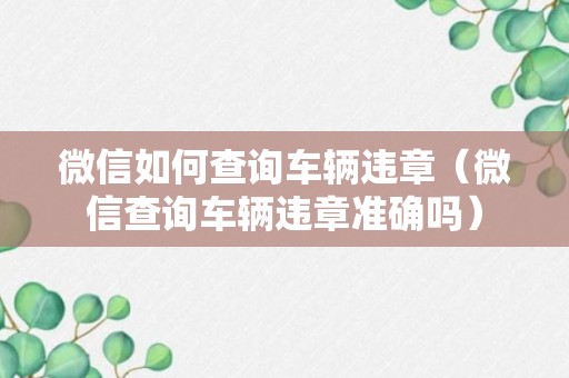 微信如何查询车辆违章（微信查询车辆违章准确吗）