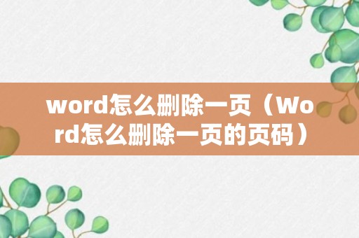 word怎么删除一页（Word怎么删除一页的页码）