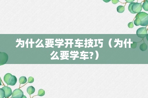 为什么要学开车技巧（为什么要学车?）