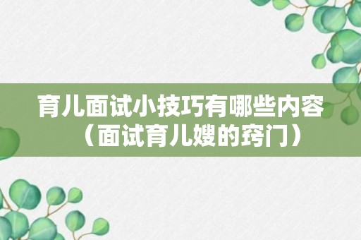 育儿面试小技巧有哪些内容（面试育儿嫂的窍门）