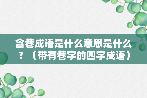 含巷成语是什么意思是什么？（带有巷字的四字成语）