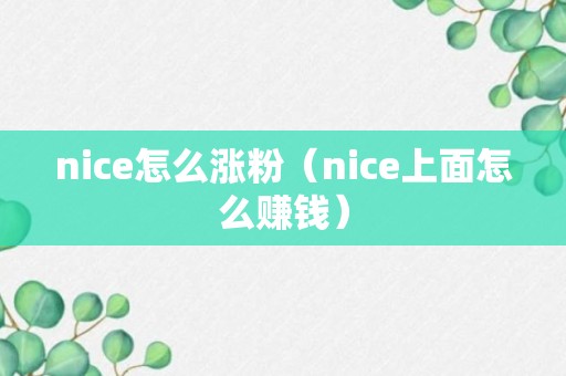 nice怎么涨粉（nice上面怎么赚钱）