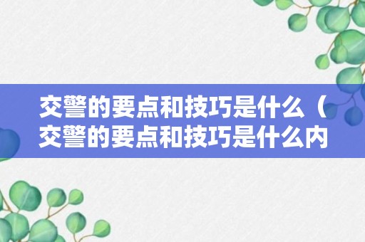 交警的要点和技巧是什么（交警的要点和技巧是什么内容）