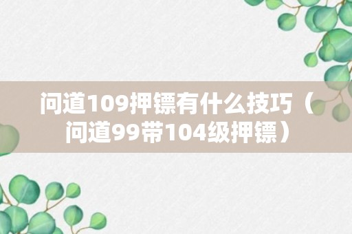 问道109押镖有什么技巧（问道99带104级押镖）