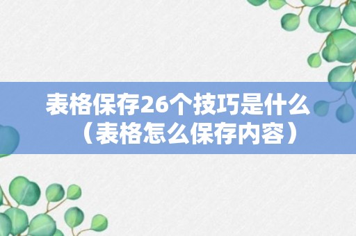 表格保存26个技巧是什么（表格怎么保存内容）