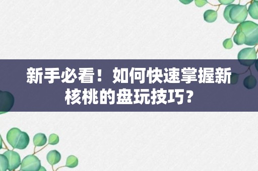 新手必看！如何快速掌握新核桃的盘玩技巧？