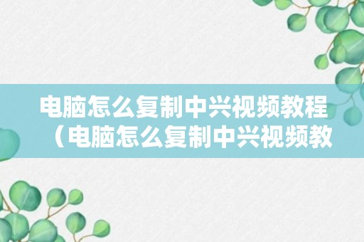 电脑怎么复制中兴视频教程（电脑怎么复制中兴视频教程）