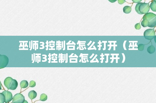 巫师3控制台怎么打开（巫师3控制台怎么打开）