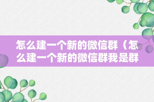 怎么建一个新的微信群（怎么建一个新的微信群我是群主）