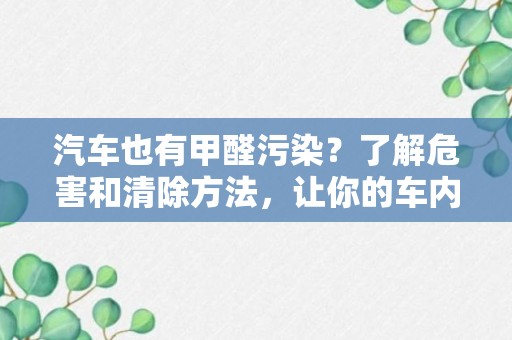 汽车也有甲醛污染？了解危害和清除方法，让你的车内空气更健康