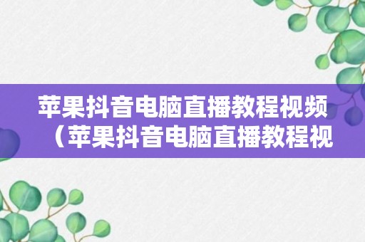 苹果抖音电脑直播教程视频（苹果抖音电脑直播教程视频怎么下载）