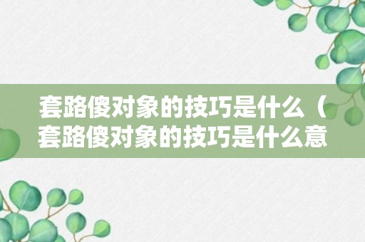 套路傻对象的技巧是什么（套路傻对象的技巧是什么意思）