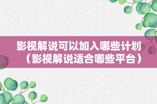 影视解说可以加入哪些计划（影视解说适合哪些平台）