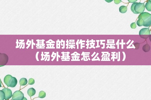 场外基金的操作技巧是什么（场外基金怎么盈利）