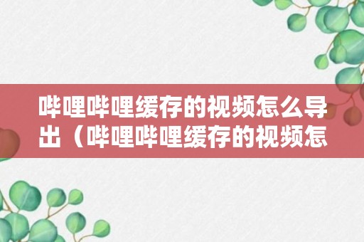 哔哩哔哩缓存的视频怎么导出（哔哩哔哩缓存的视频怎么导出到手机）