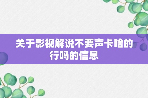 关于影视解说不要声卡啥的行吗的信息