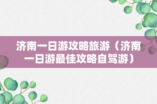 济南一日游攻略旅游（济南一日游最佳攻略自驾游）